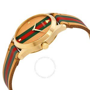 GUCCI Unisex G-Timeless Brown Dial with Stripe Motif Striped Leather Watch